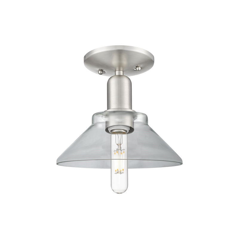 Innovations Orwell 8.38in 1-Light Semi-Flush Mount | Industrial Brushed Satin Nickel Steel and Clear Glass | Kitchen & Hallway | Model 716-1C-SN-G132