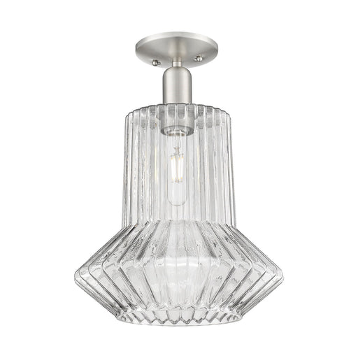 Innovations Springwater 12in 1-Light Semi-Flush Mount | Industrial Brushed Satin Nickel Steel and Clear Fluted Glass | Entryway & | Model 716-1C-SN-G212