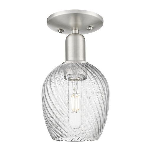 Innovations Salina 6in 1-Light Semi-Flush Mount | Industrial Brushed Satin Nickel Steel and Clear Spiral Fluted Glass | Entryway & | Model 716-1C-SN-G292