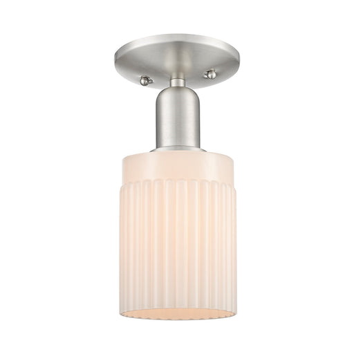 Innovations Hadley 4.5in 1-Light Semi-Flush | Industrial Brushed Satin Nickel and Matte White Ribbed Glass | Entryway & Hallway | Model 716-1C-SN-G341