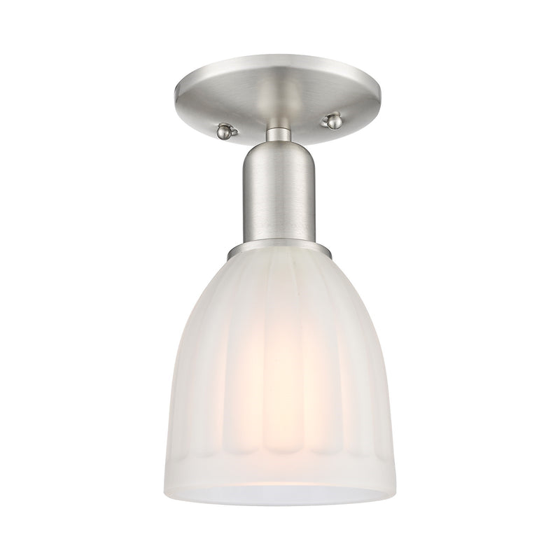 Innovations Brookfield 6in 1-Light Semi-Flush Mount | Industrial Brushed Satin Nickel and White Frosted Ribbed Glass | Bedroom & | Model 716-1C-SN-G441