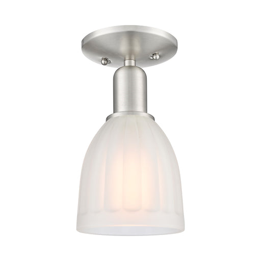 Innovations Brookfield 6in 1-Light Semi-Flush Mount | Industrial Brushed Satin Nickel and White Frosted Ribbed Glass | Bedroom & | Model 716-1C-SN-G441