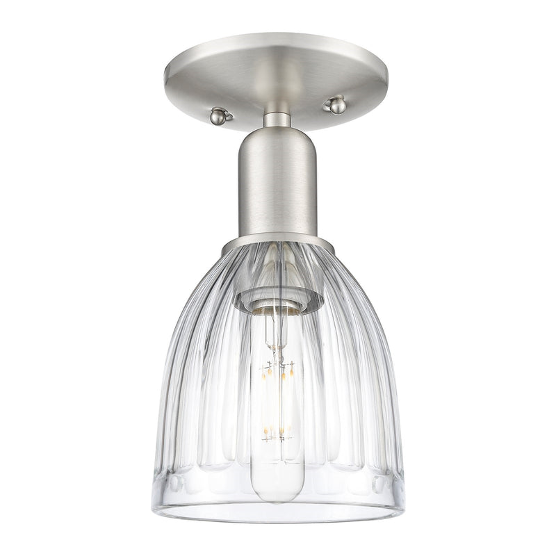 Innovations Brookfield 6in 1-Light Semi-Flush Mount | Industrial Brushed Satin Nickel and Clear Ribbed Glass | Entryway & Hallway | Model 716-1C-SN-G442