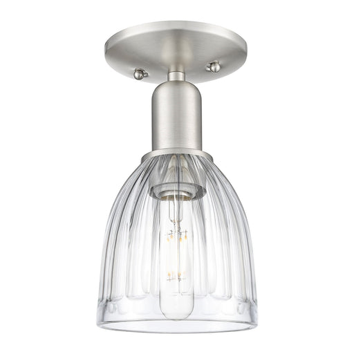 Innovations Brookfield 6in 1-Light Semi-Flush Mount | Industrial Brushed Satin Nickel and Clear Ribbed Glass | Entryway & Hallway | Model 716-1C-SN-G442