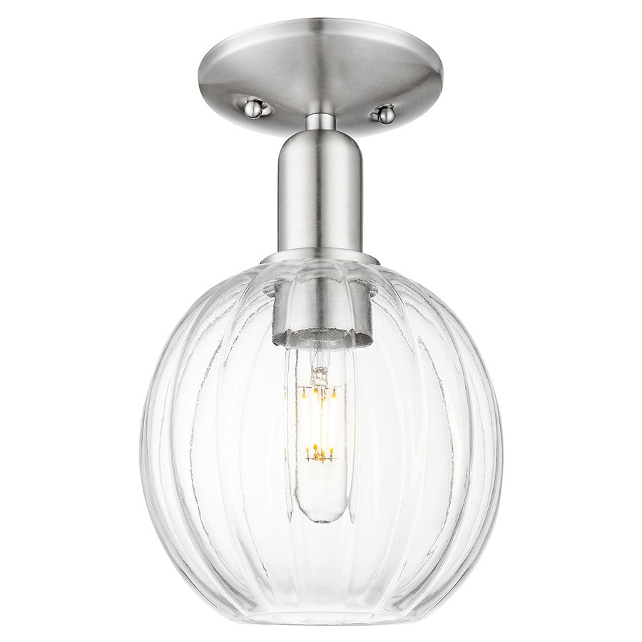 Innovations Preston 7" Globe Semi-Flush, Satin Nickel/Clear - 716-1C-SN-G458-7CL