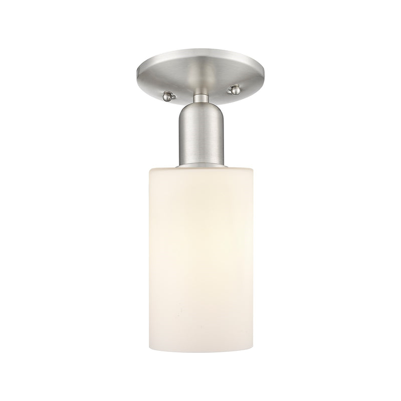 Innovations Clymer 4in 1-Light Semi-Flush Mount | Industrial Brushed Satin Nickel and Matte White Glass | Hallway & Bedroom Ceiling | Model 716-1C-SN-G801
