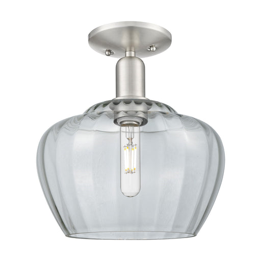 Innovations Fenton 11in 1-Light Semi-Flush Mount | Industrial Brushed Satin Nickel Steel and Clear Ribbed Glass | Entryway & | Model 716-1C-SN-G92-L