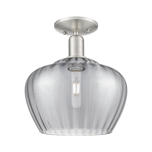 Innovations Fenton 11in 1-Light Semi-Flush | Industrial Brushed Satin Nickel and Light Smoke Ribbed Glass | Hallway & Entryway | Model 716-1C-SN-G93-L