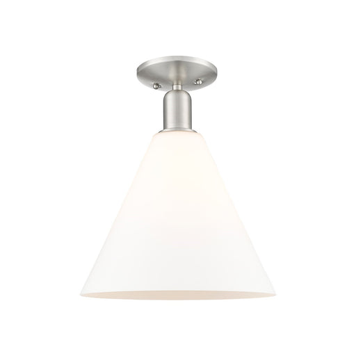 Innovations Berkshire Glass 12in 1-Light Semi-Flush Mount | Industrial Brushed Satin Nickel and Matte White Glass | Hallway & | Model 716-1C-SN-GBC-121