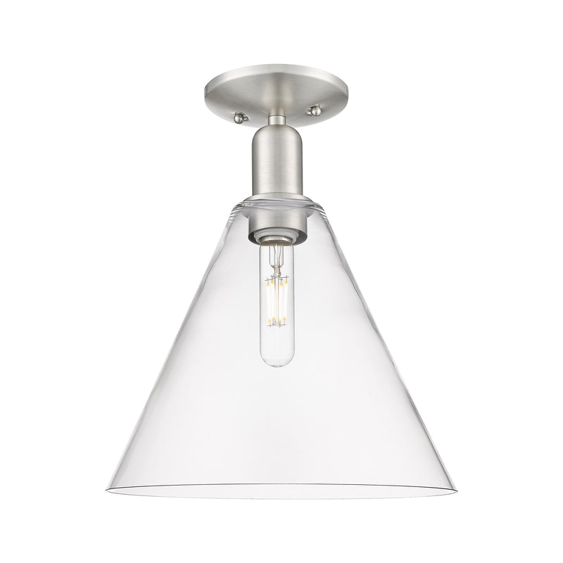 Innovations Berkshire Glass 12in 1-Light Semi-Flush Mount | Industrial Brushed Satin Nickel Steel and Clear Glass | Entryway & | Model 716-1C-SN-GBC-122