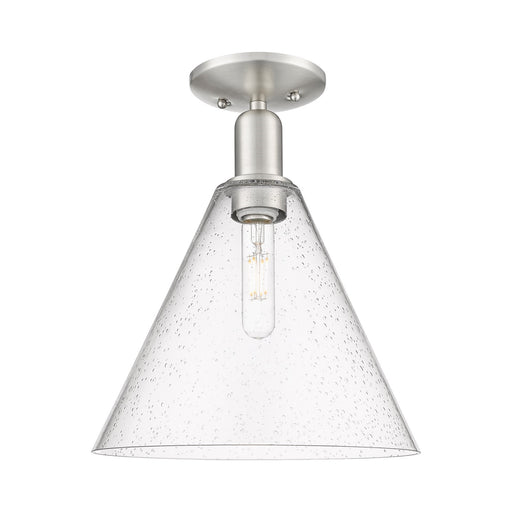 Innovations Berkshire Glass 12in 1-Light Semi-Flush Mount | Industrial Brushed Satin Nickel Steel and Seedy Glass | Entryway & | Model 716-1C-SN-GBC-124
