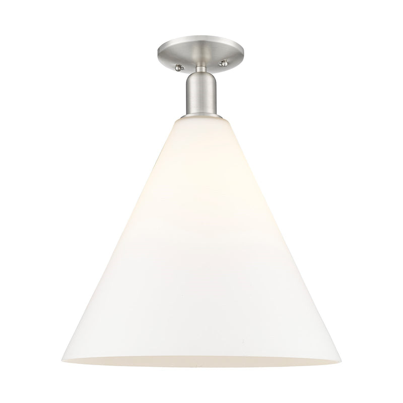 Innovations Berkshire Glass 16in 1-Light Semi-Flush Mount | Industrial Brushed Satin Nickel and Matte White Glass | Entryway & | Model 716-1C-SN-GBC-161