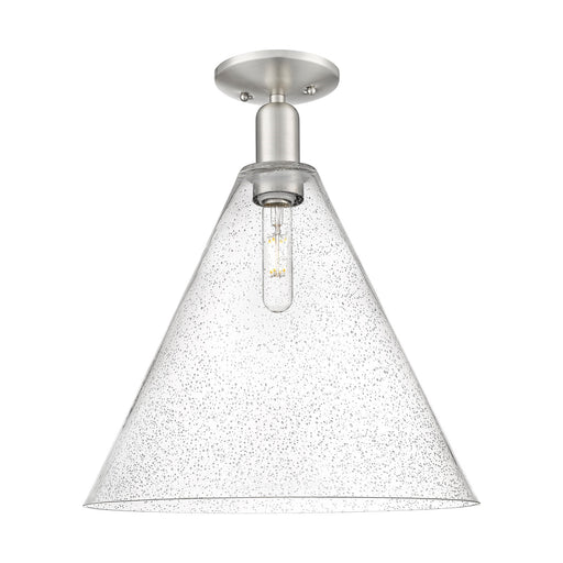 Innovations Berkshire Glass 16in 1-Light Semi-Flush Mount | Industrial Brushed Satin Nickel Steel and Seedy Glass | Entryway & | Model 716-1C-SN-GBC-164