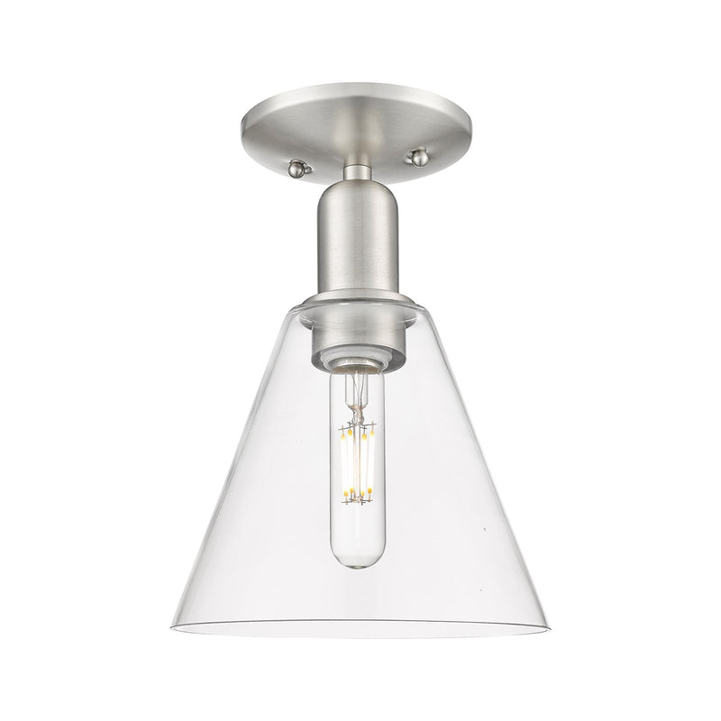 Innovations Berkshire Glass 8in 1-Light Semi-Flush Mount | Industrial Brushed Satin Nickel Steel and Clear Glass | Entryway & | Model 716-1C-SN-GBC-82