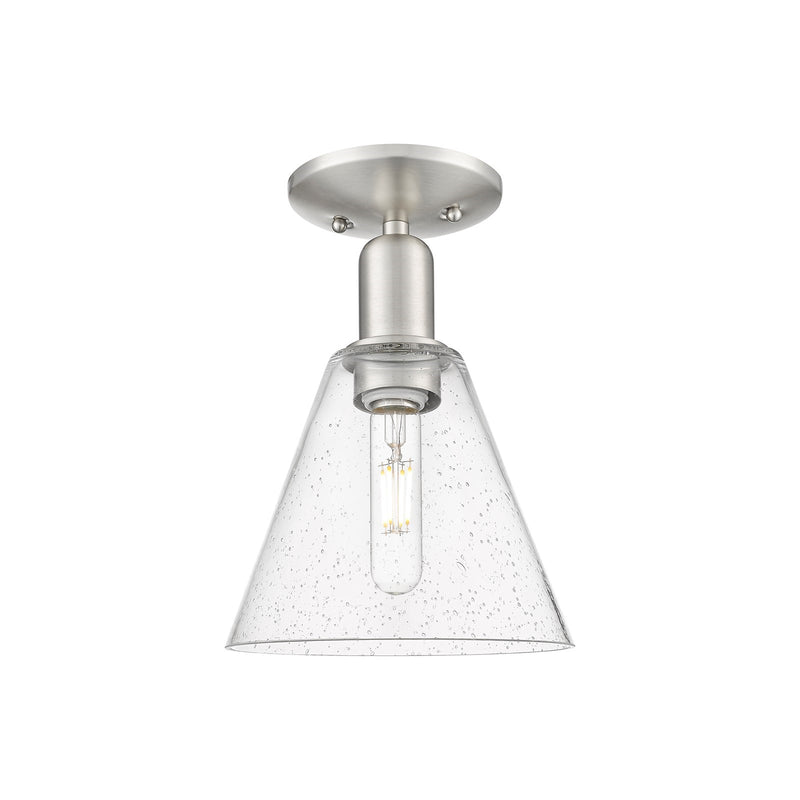 Innovations Berkshire Glass 8in 1-Light Semi-Flush Mount | Industrial Brushed Satin Nickel and Seedy Cone Glass | Entryway & | Model 716-1C-SN-GBC-84