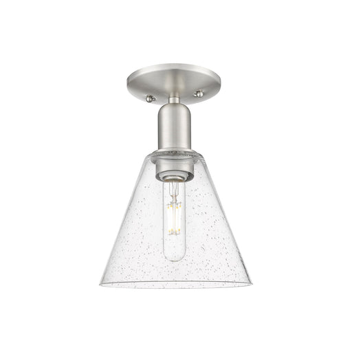 Innovations Berkshire Glass 8in 1-Light Semi-Flush Mount | Industrial Brushed Satin Nickel and Seedy Cone Glass | Entryway & | Model 716-1C-SN-GBC-84