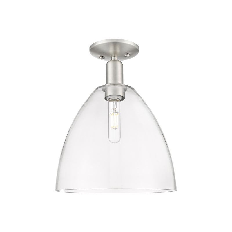 Innovations Bristol 12in 1-Light Semi-Flush Mount | Industrial Brushed Satin Nickel Steel and Clear Glass | Entryway & Hallway | Model 716-1C-SN-GBD-122