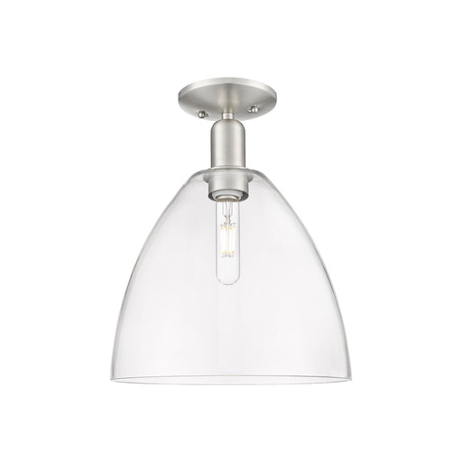 Innovations Bristol 12in 1-Light Semi-Flush Mount | Industrial Brushed Satin Nickel Steel and Clear Glass | Entryway & Hallway | Model 716-1C-SN-GBD-122