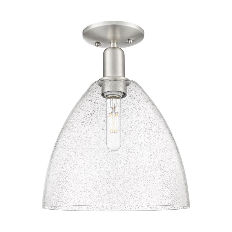 Innovations Bristol 12in 1-Light Semi-Flush Mount | Industrial Brushed Satin Nickel and Seedy Glass | Entryway & Hallway | 12 x | Model 716-1C-SN-GBD-124