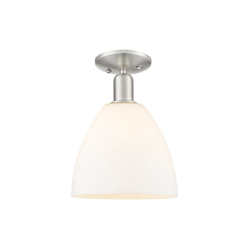Innovations Bristol 9in 1-Light Semi-Flush Mount | Industrial Brushed Satin Nickel and Matte White Glass | Kitchen & Hallway | 9 | Model 716-1C-SN-GBD-91