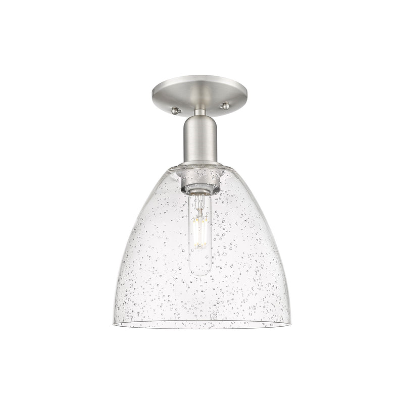 Innovations Bristol 9in 1-Light Semi-Flush Mount | Industrial Brushed Satin Nickel Steel and Seedy Glass | Entryway & Hallway | 9 | Model 716-1C-SN-GBD-94