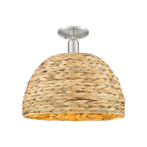 Innovations Arcadia 16in 1-Light Semi-Flush Mount | Industrial Brushed Satin Nickel and Natural Rattan Dome Shade | Living | Model 716-1C-SN-RBD-16-NAT