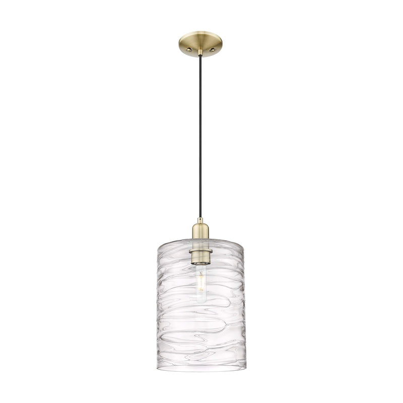 Innovations Cobbleskill 9in 1-Light Mini Pendant | Industrial Antique Brass and Deco Swirl Glass | Kitchen Island & Dining Room | Model 716-1P-AB-G1113-L