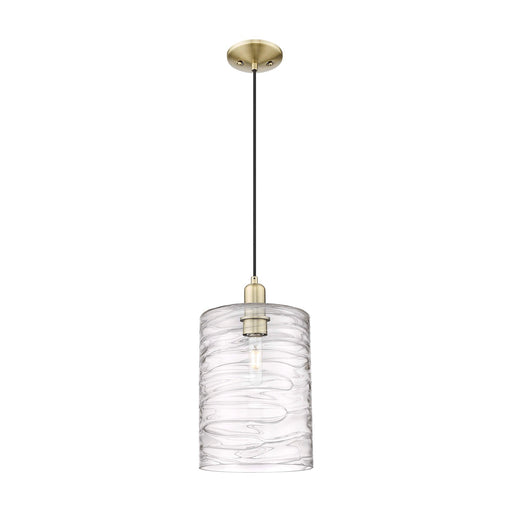 Innovations Cobbleskill 9in 1-Light Mini Pendant | Industrial Antique Brass and Deco Swirl Glass | Kitchen Island & Dining Room | Model 716-1P-AB-G1113-L