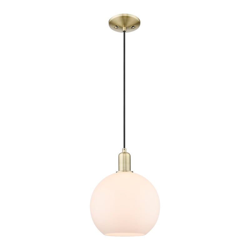 Innovations Athens 10in 1-Light Mini Pendant | Industrial Antique Brass Steel and Matte White Glass | Kitchen Island & Dining | Model 716-1P-AB-G121-10