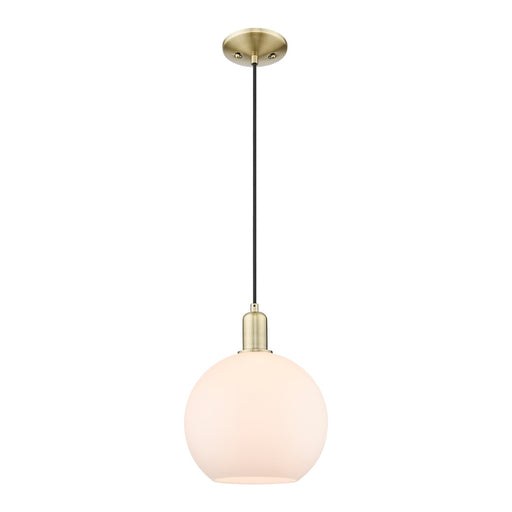 Innovations Athens 10in 1-Light Mini Pendant | Industrial Antique Brass Steel and Matte White Glass | Kitchen Island & Dining | Model 716-1P-AB-G121-10