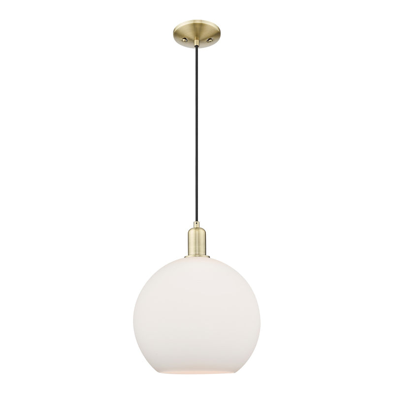 Innovations Athens 12in 1-Light Mini Pendant | Industrial Antique Brass Steel and Matte White Glass | Kitchen Island & Dining | Model 716-1P-AB-G121-12