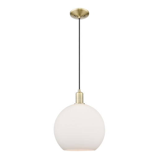 Innovations Athens 12in 1-Light Mini Pendant | Industrial Antique Brass Steel and Matte White Glass | Kitchen Island & Dining | Model 716-1P-AB-G121-12