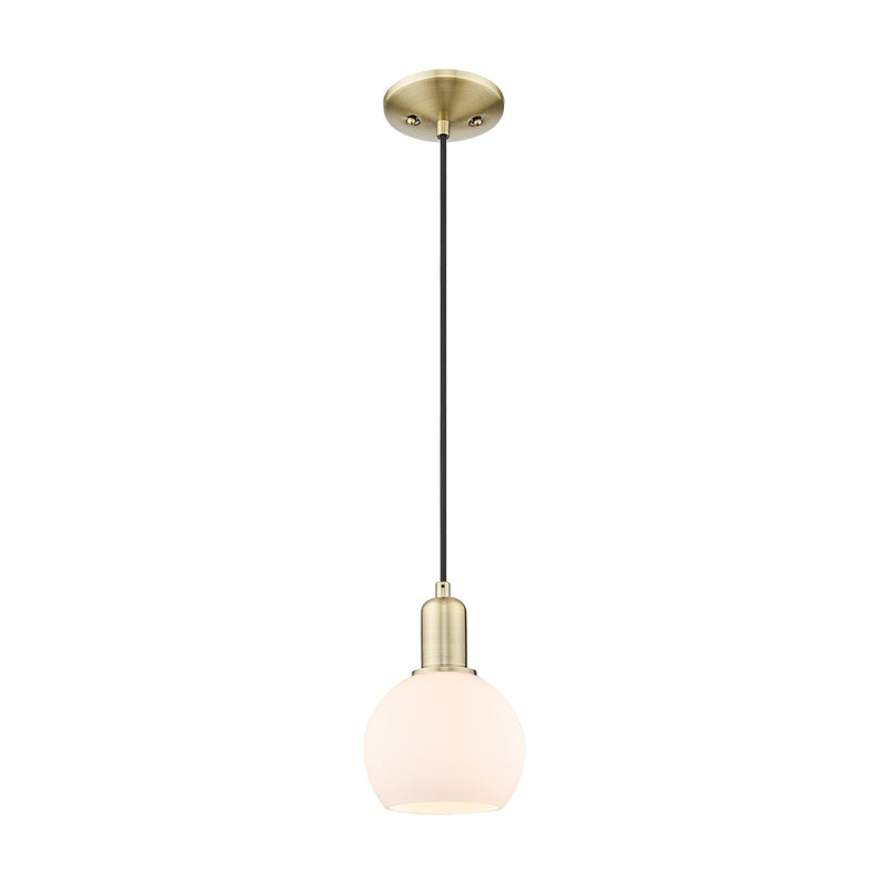 Innovations Athens 6in 1-Light Mini Pendant | Industrial Antique Brass and Matte White Glass | Kitchen Island & Dining Room | Model 716-1P-AB-G121-6