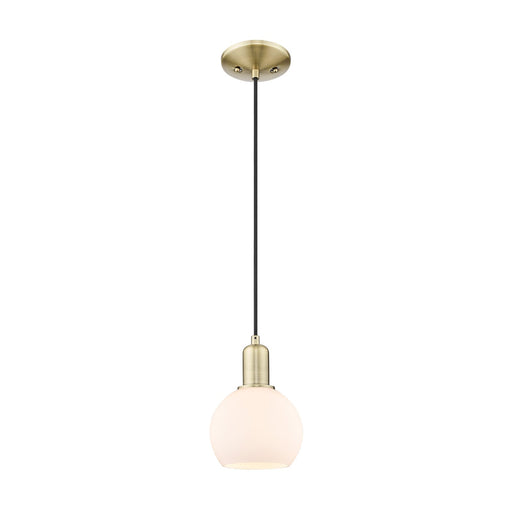 Innovations Athens 6in 1-Light Mini Pendant | Industrial Antique Brass and Matte White Glass | Kitchen Island & Dining Room | Model 716-1P-AB-G121-6