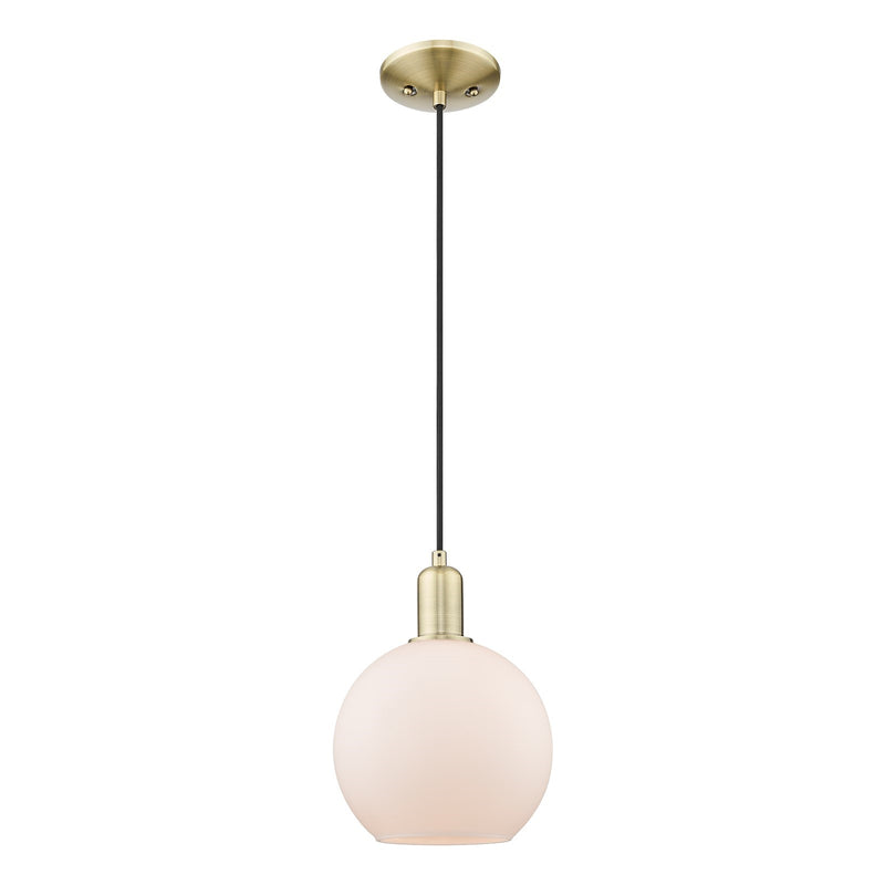 Innovations Athens 8in 1-Light Mini Pendant | Industrial Antique Brass Steel and Matte White Glass | Kitchen Island & Dining Room | Model 716-1P-AB-G121-8