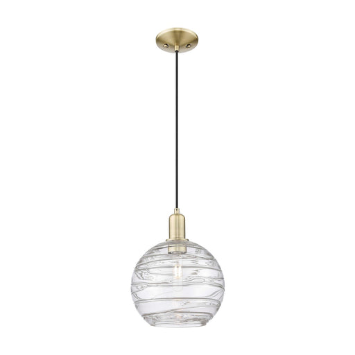 Innovations Athens Deco Swirl 10in 1-Light Mini Pendant | Industrial Antique Brass Steel and Clear Glass | Kitchen Island & | Model 716-1P-AB-G1213-10CL