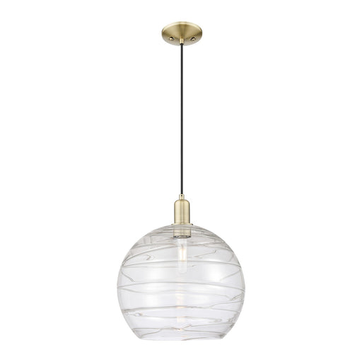 Innovations Athens Deco Swirl 14in 1-Light Mini Pendant | Industrial Antique Brass Steel and Clear Deco Swirl Glass | Kitchen | Model 716-1P-AB-G1213-14CL