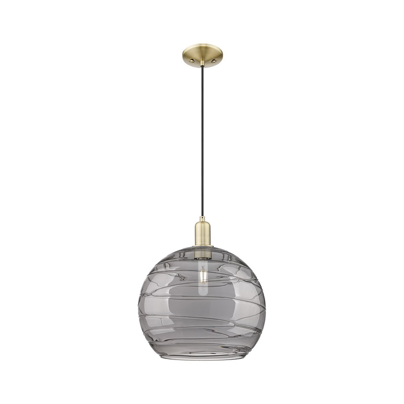 Innovations Athens Deco Swirl 14in 1-Light Mini Pendant | Industrial Antique Brass Steel and Light Smoke Glass | Kitchen | Model 716-1P-AB-G1213-14SM