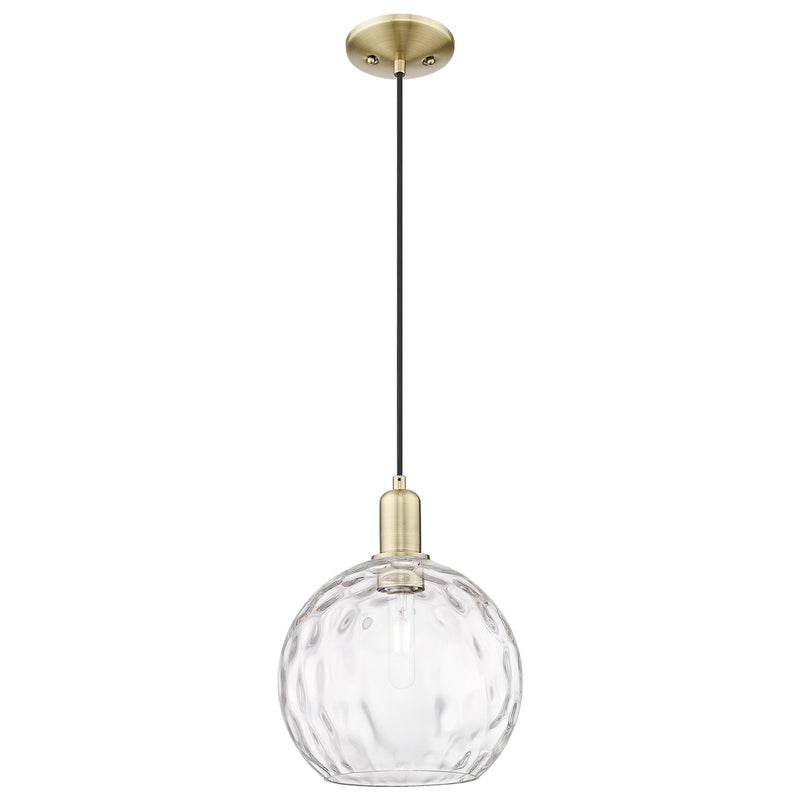 Innovations Athens Water Glass 10in 1-Light Mini Pendant | Industrial Antique Brass Steel and Clear Water Glass | Kitchen | Model 716-1P-AB-G1215-10