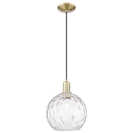 Innovations Athens Water Glass 10in 1-Light Mini Pendant | Industrial Antique Brass Steel and Clear Water Glass | Kitchen | Model 716-1P-AB-G1215-10