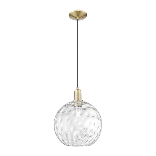 Innovations Athens Water Glass 12in 1-Light Mini Pendant | Industrial Antique Brass and Clear Glass | Kitchen Island & Dining | Model 716-1P-AB-G1215-12