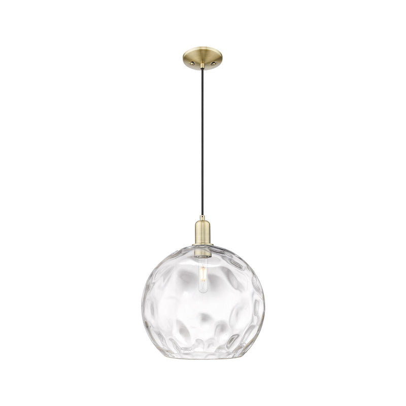 Innovations Athens Water Glass 13in 1-Light Mini Pendant | Industrial Antique Brass Steel and Clear Water Glass | Kitchen | Model 716-1P-AB-G1215-14