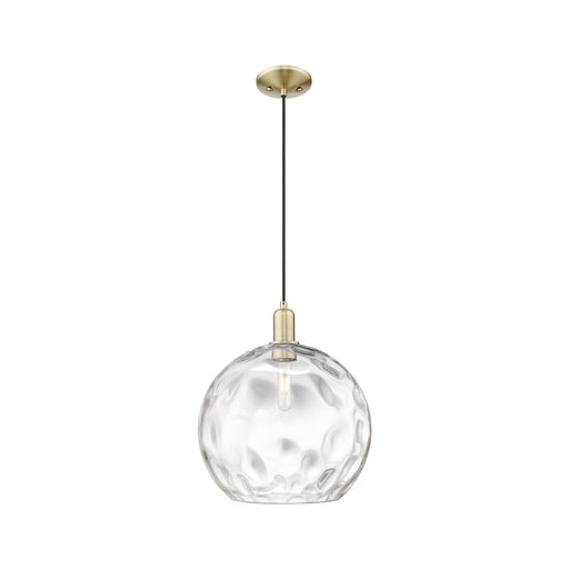 Innovations Athens Water Glass 13in 1-Light Mini Pendant | Industrial Antique Brass Steel and Clear Water Glass | Kitchen | Model 716-1P-AB-G1215-14