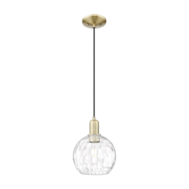 Innovations Athens Water Glass 8in 1-Light Mini Pendant | Industrial Antique Brass Steel and Clear Water Glass | Kitchen Island | Model 716-1P-AB-G1215-8