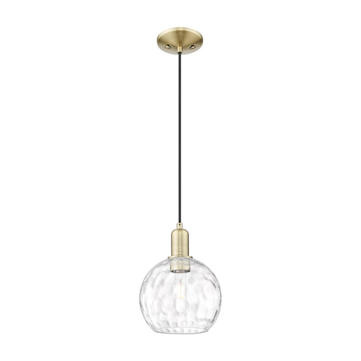 Innovations Athens Water Glass 8in 1-Light Mini Pendant | Industrial Antique Brass Steel and Clear Water Glass | Kitchen Island | Model 716-1P-AB-G1215-8