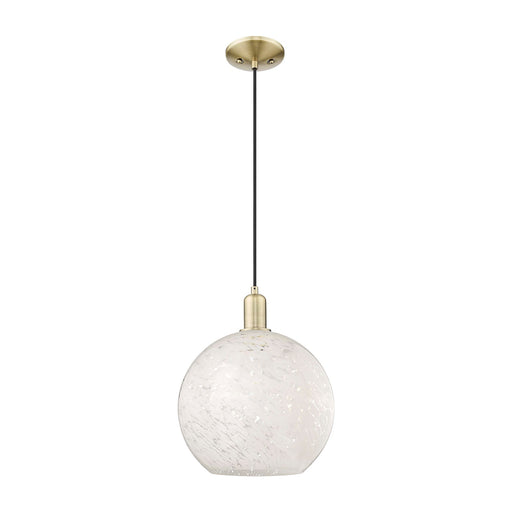 Innovations Lighting White Mouchette 12in 1-Light Mini Pendant | Industrial Antique Brass Steel and White Mouchette Glass | Model 716-1P-AB-G1216-12WM
