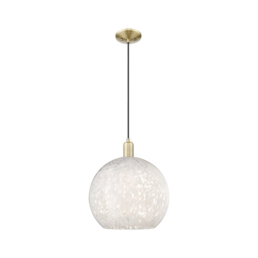Innovations Lighting White Mouchette 14in 1-Light Mini Pendant | Industrial Antique Brass and White Glass | Kitchen Island & | Model 716-1P-AB-G1216-14WM