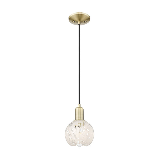 Innovations Lighting White Mouchette 6in 1-Light Mini Pendant | Industrial Antique Brass and White Mouchette Glass | Kitchen | Model 716-1P-AB-G1216-6WM