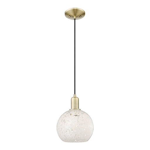 Innovations White Mouchette 8in 1-Light Mini Pendant | Industrial Antique Brass and White Glass | Kitchen Island & Dining Room | Model 716-1P-AB-G1216-8WM