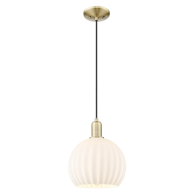 Innovations Lighting White Venetian 10in 1-Light Mini Pendant | Industrial Antique Brass and White Venetian Glass | Kitchen | Model 716-1P-AB-G1217-10WV